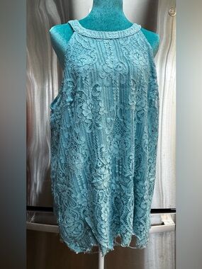 Torrid Teal Lace Detail Sleeveless Blouse